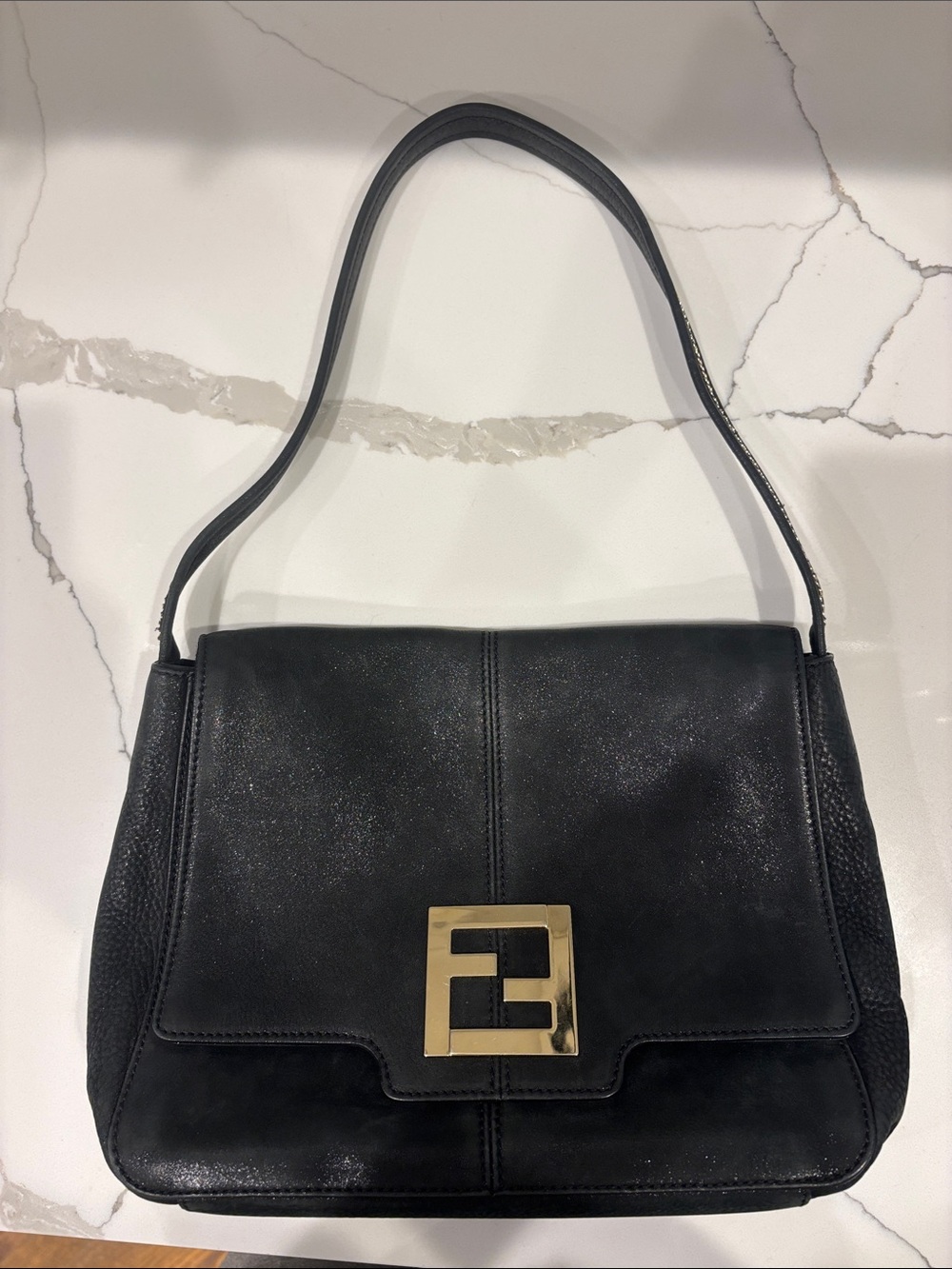 Fendi Black Shoulder Bag with Gold Logo Hardware